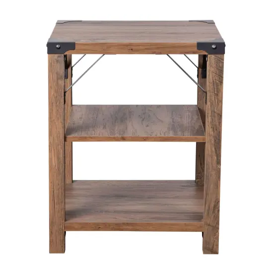 Merrick Lane Green River Modern Farmhouse Engineered Wood End Table with Two Tiered Shelving and Powder Coated Steel Accents Rustic Oak {3}