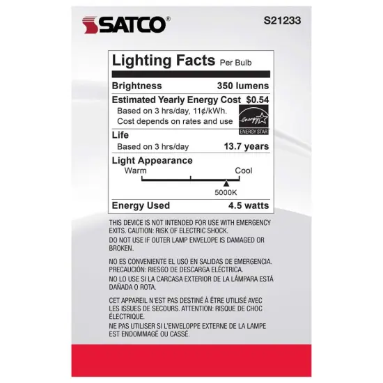6Pk - Satco 4.5w G25 Globe LED 5000K Medium Base White Dimmable - 40w equiv Natural Light {6}