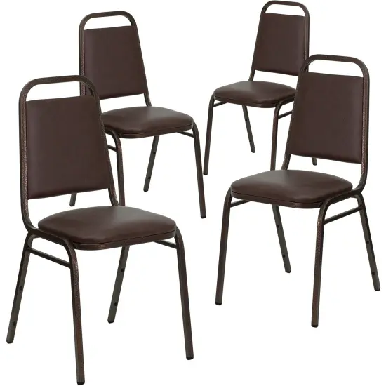 Emma and Oliver 4 Pack Trapezoidal Back Stacking Banquet Chair BrownVyl/CopperVein {2}