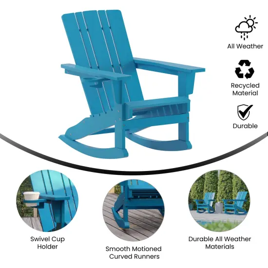 Merrick Lane Ridley HDPE Adirondack Chair with Cup Holder and Pull Out Ottoman, All-Weather HDPE Indoor/Outdoor Chair Black {7}