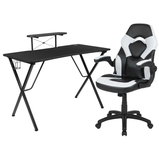 Emma and Oliver Gaming Desk and Racing Chair Set with Headphone Hook, and Monitor Stand Camouflage {6}