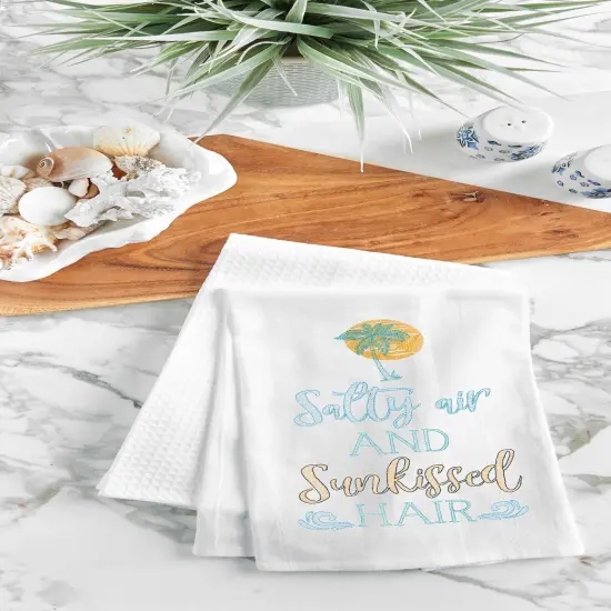 Salty Air And Sunkissed Hair Flour Sack Embroidered Cotton Kitchen Towel {3}