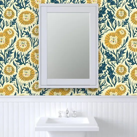 Peel & Stick Wallpaper 2FT Wide Lion Garden Nature Animals Whimsical Custom Removable Wallpaper by Spoonflower {6}