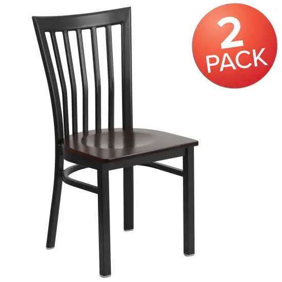 Emma and Oliver 2 Pack School House Back Metal Restaurant Chair Walnut/BlackMetal {5}