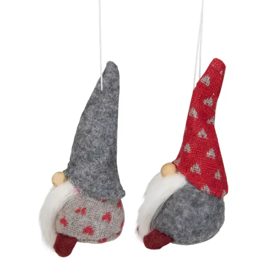 Northlight Santa Gnomes Christmas Ornaments - 4.25" - Gray and Red - Set of 2 {3}