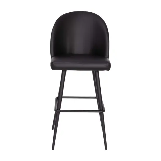 Merrick Lane Teague Set of 2 Modern Armless Barstools with Contoured Backs, Steel Frames, and Integrated Footrests Black LeatherSoft {3}