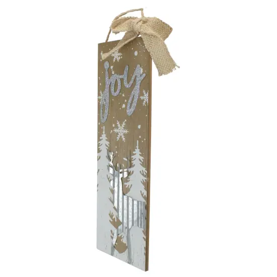 Northlight 12.5" White Trees and Snow with Metal Deer and Joy Wooden Christmas Wall Decor Brown {3}