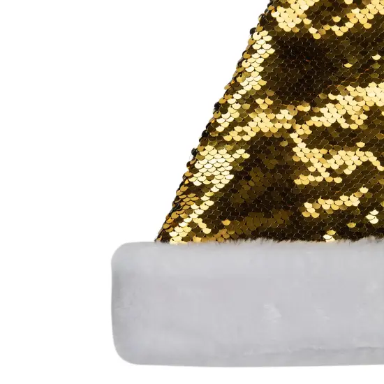 Northlight 15" Gold and Silver Reversible Sequined Christmas Santa Hat with Faux Fur Cuff {5}