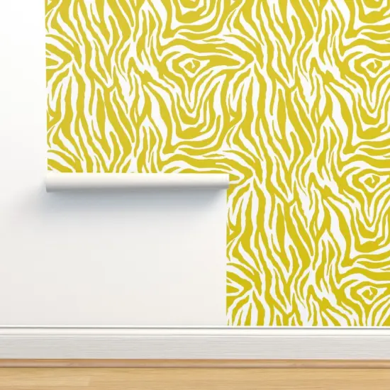 Peel & Stick Wallpaper 2FT Wide Chartreuse Stripe Bright Animal Print Yellow And White African Safari Tropical Jungle Custom Removable Wallpaper by Spoonflower {2}