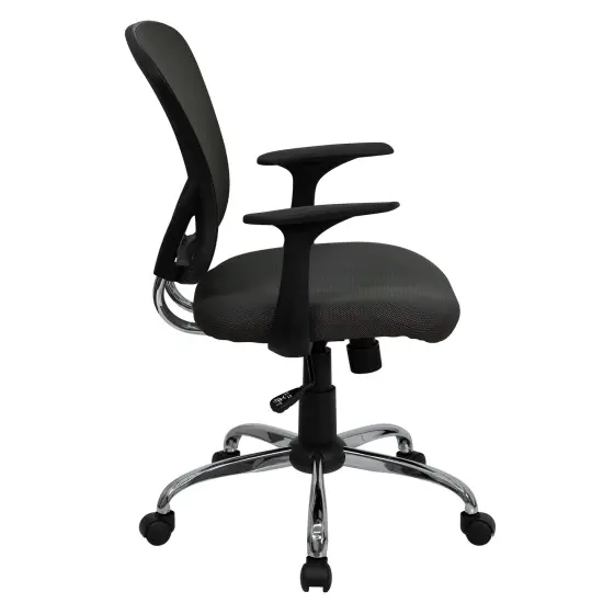 Emma and Oliver Mid-Back Mesh Swivel Task Office Chair with Chrome Base and Arms Dark Gray {5}