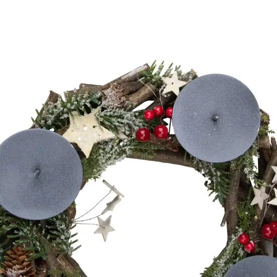 Northlight Frosted Pine Cones, Berries and Stars Votive Christmas Candle Holder - 12" Green {4}