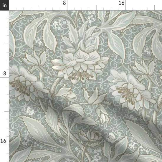 Various Fabrics by the Yard or Fat Quarter Pale Green Antique Victorian Sage Hellebore Arts And Crafts Floral Neutral Art Nouveau Large Scale Damask Botanical Custom Printed Fabric by Spoonflower {2}
