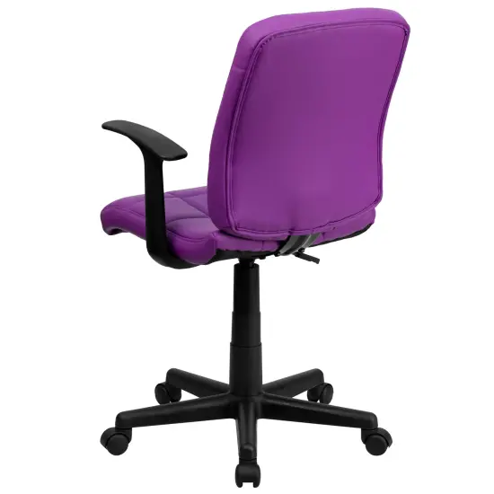 Emma and Oliver Mid-Back Quilted Vinyl Swivel Task Office Chair with Arms Purple {4}