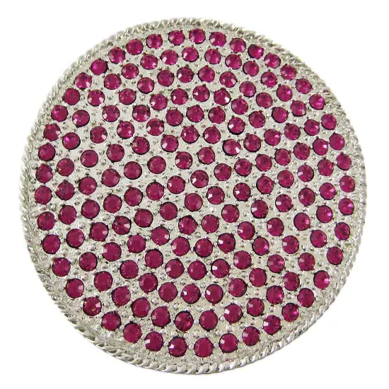Fuchsia Rhinestone Covered Round Chrome Belt Buckle {1}