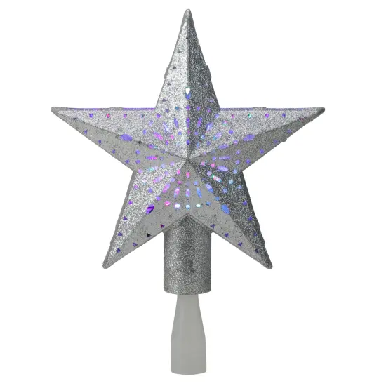 Kurt Adler 9" LED Lighted Sliver Glitter Star Christmas Tree Topper - Multi Lights Silver {1}