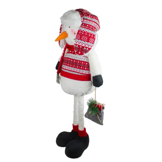 Northlight Plush Snowman with a Bag of Present and Telescopic Legs Christmas Figure - 33" White {4}