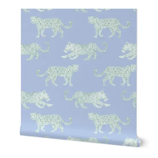 Peel & Stick Wallpaper 2FT Wide Animal Green Blue Nature Illustrative Big Cat Custom Removable Wallpaper by Spoonflower {7}