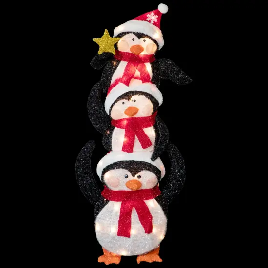 Northlight 41" Lighted Stacked Penguin Family Outdoor Christmas Decoration Black {4}