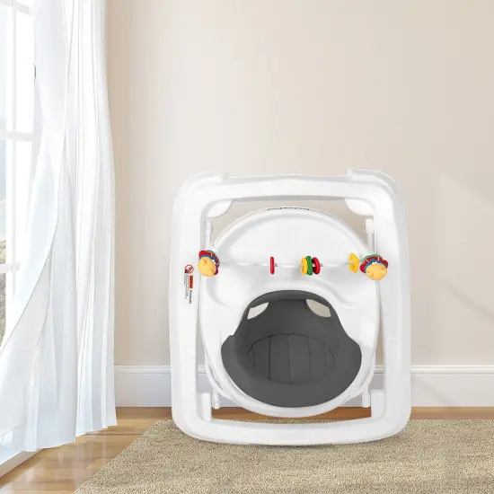 Baby Walker Adjustable Height Removable Toy Wheels Folding Portable Grey {4}