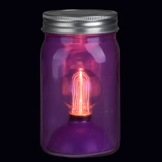 Roman LED Edison Bulb Vintage-Style Mason Jar Lantern - Purple - Clear Light - 6.5" {3}