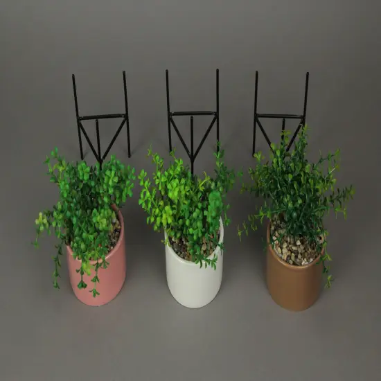 Set of 3 Artificial Potted Succulent Plants W/ Ceramic Planters And Metal Stands {4}