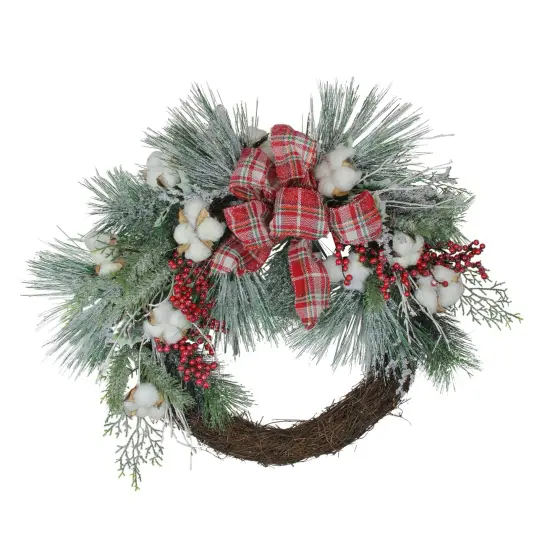 Northlight Real Touch&trade;️ Iced Mixed Pine and Holly Berry Artificial Christmas Wreath - 24" - Unlit Red {3}