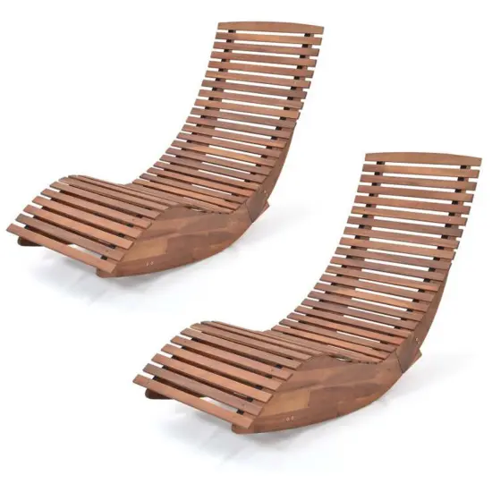 Costway 1/2 PCS Outdoor Acacia Wood Rocking Chair with Widened Slatted Seat and High Back {1}