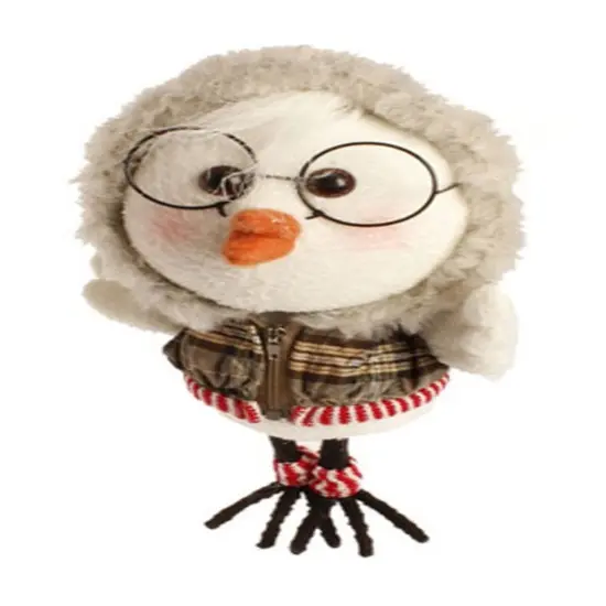 Raz 9" White and Brown Plaid Trimmed Hoodie Bird Christmas Ornament {3}