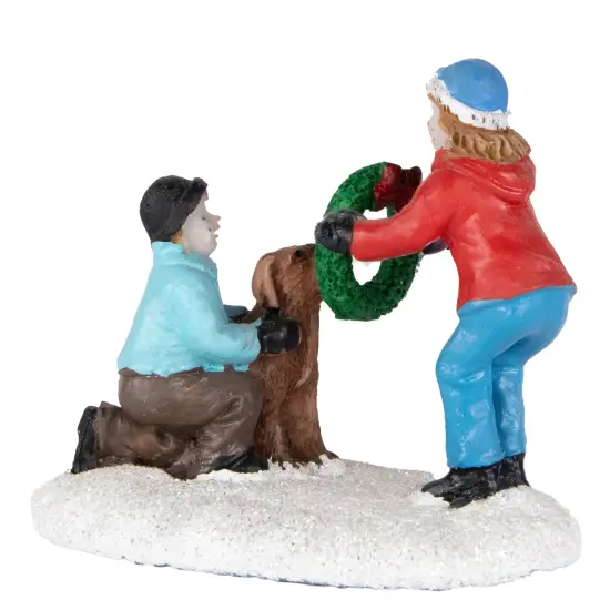 Northlight Children with Dog and Wreath Christmas Village Display Piece - 6" Multi {5}