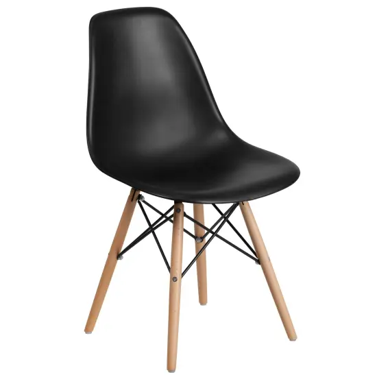 Merrick Lane Elton Series Polypropylene Accent Chair with Metal Braced Wooden Legs Black {1}