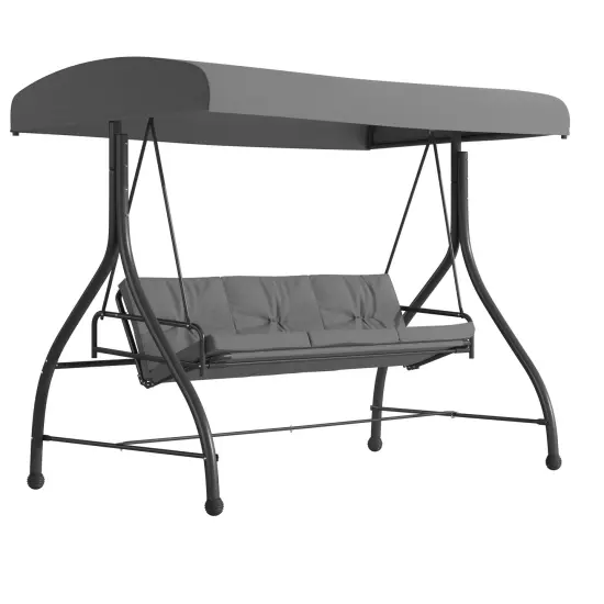 Emma and Oliver 3-Seat Outdoor Steel Converting Patio Swing and Bed Canopy Hammock Gray {1}