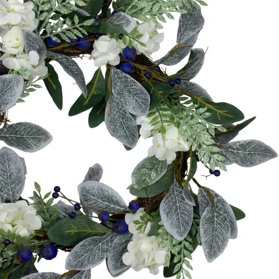 Northlight Iced Hydrangeas, Blueberries, and Foliage Artificial Christmas Wreath - 26 Inch, Unlit Green {4}