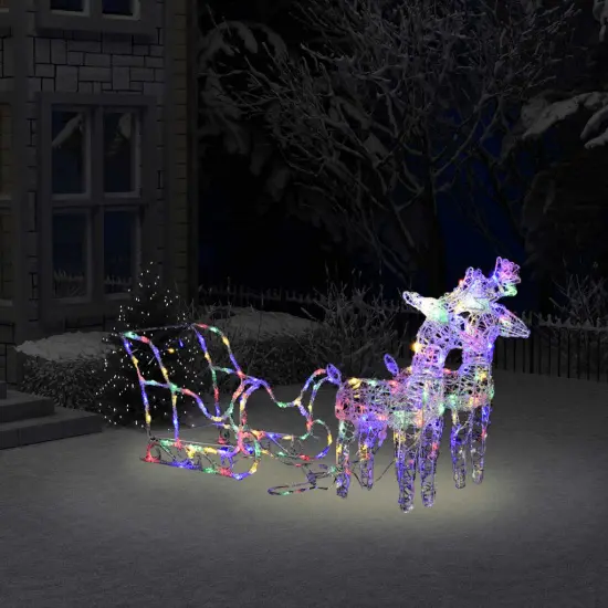 Reindeers & Sleigh Christmas Decoration 160 LEDs 51.2" Acrylic Cold white {7}