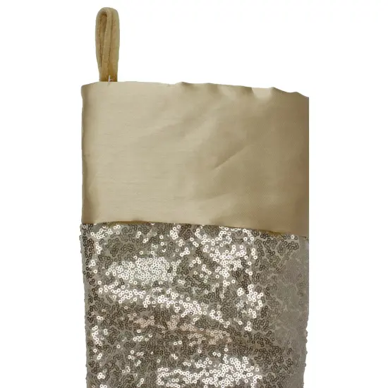 Northlight 22" Golden Metallic Sequined Christmas Stocking with Satin Cuff {4}