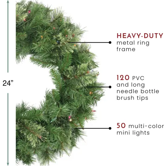 Northlight Pre-Lit Mixed Cashmere Pine Artificial Christmas Wreath - 24" - Multi Lights Green {4}