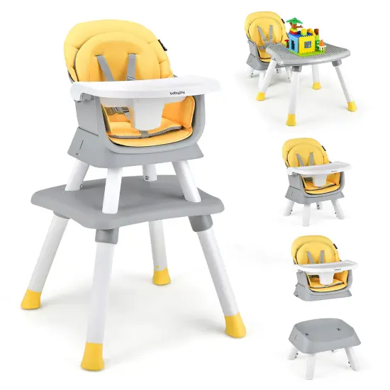 Babyjoy 8-in-1 Baby High Chair Convertible Dining Booster Seat withRemovable Tray Grey/Pink/Yellowith Strip/Black {1}