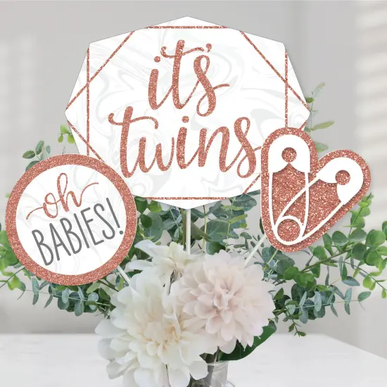 Big Dot of Happiness It's Twin Girls - Pink and Rose Gold Twins Baby Shower Centerpiece Sticks - Table Toppers - Set of 15 {1}