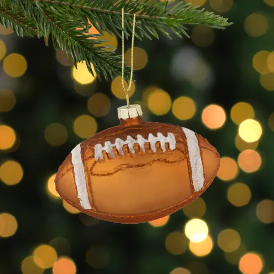 Northlight Football Glittered Glass Christmas Ornament - 3.5" - Brown {3}