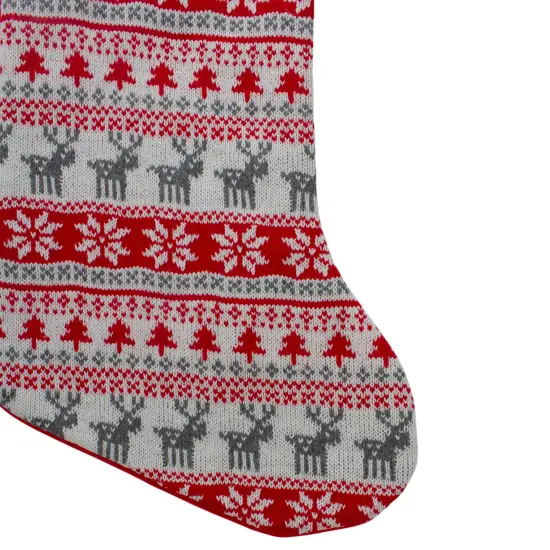 Northlight 19" Red and White Deer and Snowflake Knit Christmas Stocking with Faux Fur Cuff {4}
