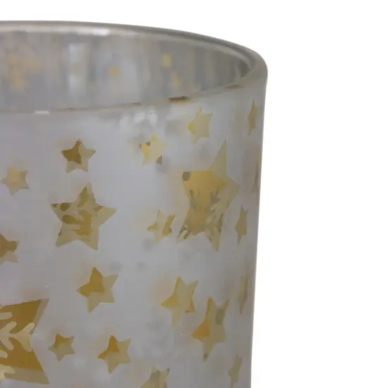 Northlight 5" Matte Silver and Gold Stars and Snowflakes Flameless Glass Candle Holder {5}
