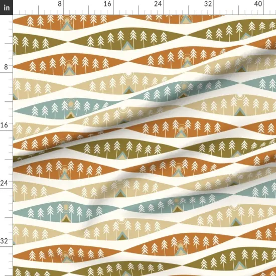 Various Fabrics by the Yard or Fat Quarter Camping Earth Tones Adventure Exploration Great Outdoors Tents Trees Nature Sunrise Sunset Red Beige Cozy Hygge Custom Printed Fabric by Spoonflower {1}