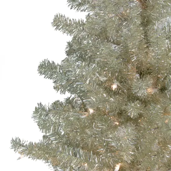 Northlight 9' Pre-Lit Metallic Platinum Artificial Tinsel Christmas Tree - Clear Lights Silver {4}