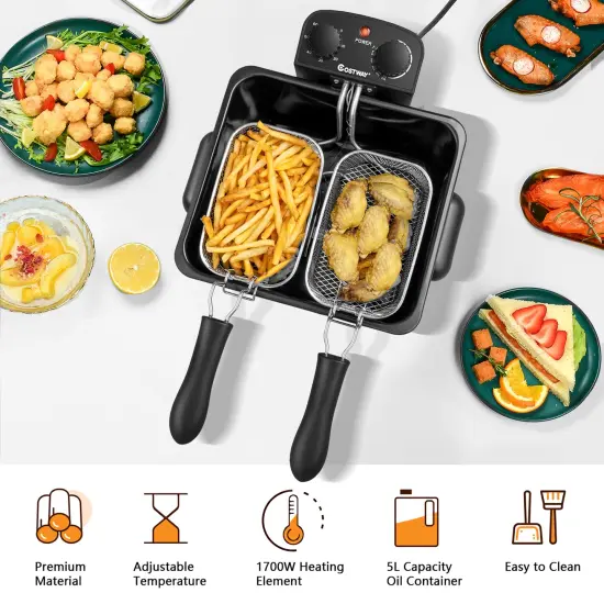 Costway Electric Deep Fryer 5.3 QT/21-Cup Stainless Steel 1700W with Triple Basket {5}