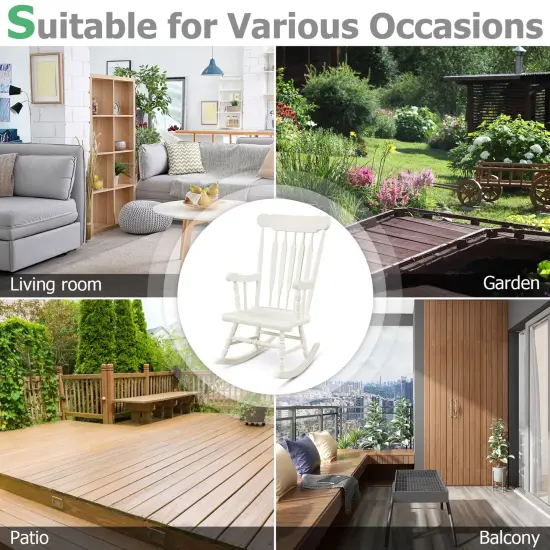 Solid Wood Porch Glossy Finish Rocking Chair White {3}