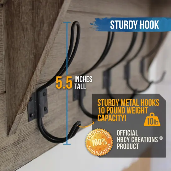 HBCY Creations Rustic Wall Mounted Coat Rack Shelf - Wooden Country Style 24" Entryway Shelf with Hooks - Solid Pine Wood - For Entryway, Kitchen, Bathroom White Wash {9}