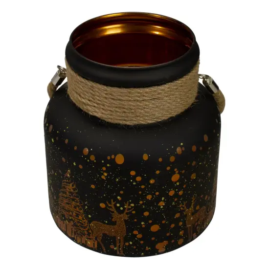 Northlight 8" Gold Deer and Pine Trees Flameless Christmas Glass Candle Lantern Brown {4}