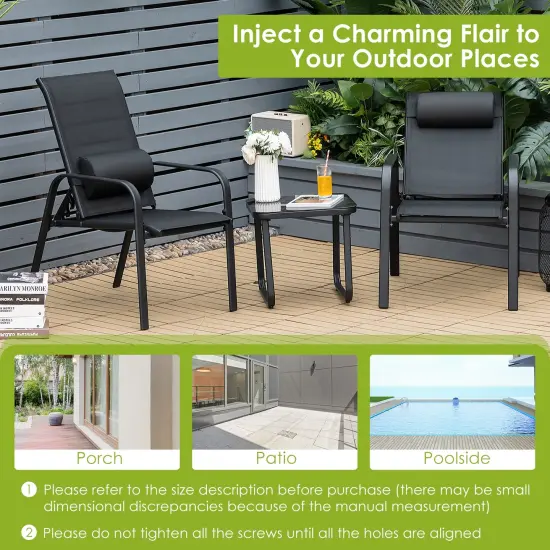 3 Pieces Patio Bistro Furniture Set with Adjustable Backrest Black {3}