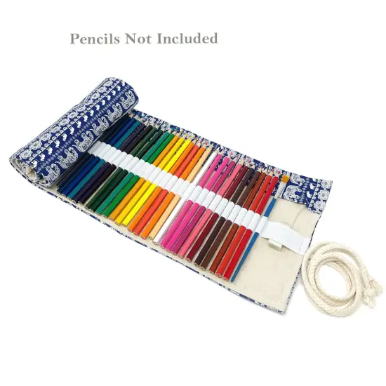 Wrapables Pencil Roll Organizer, Colored Pencil Wrap Pouch (72 slots) Blue Elephants {4}
