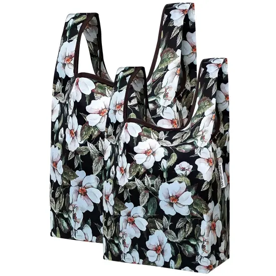 Wrapables JoliBag Collection Reusable Shopping Bag (Set of 2) White Pansies {1}