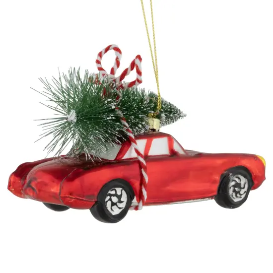 Northlight 5" Red Vintage Car with Christmas Tree Glass Ornament {5}